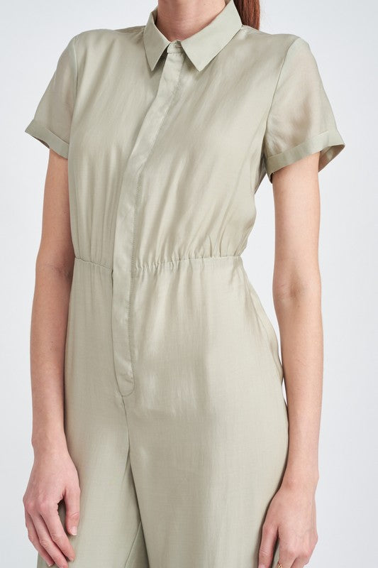 SHORT SLEEVE JUMPSUIT WITH OPEN BACK