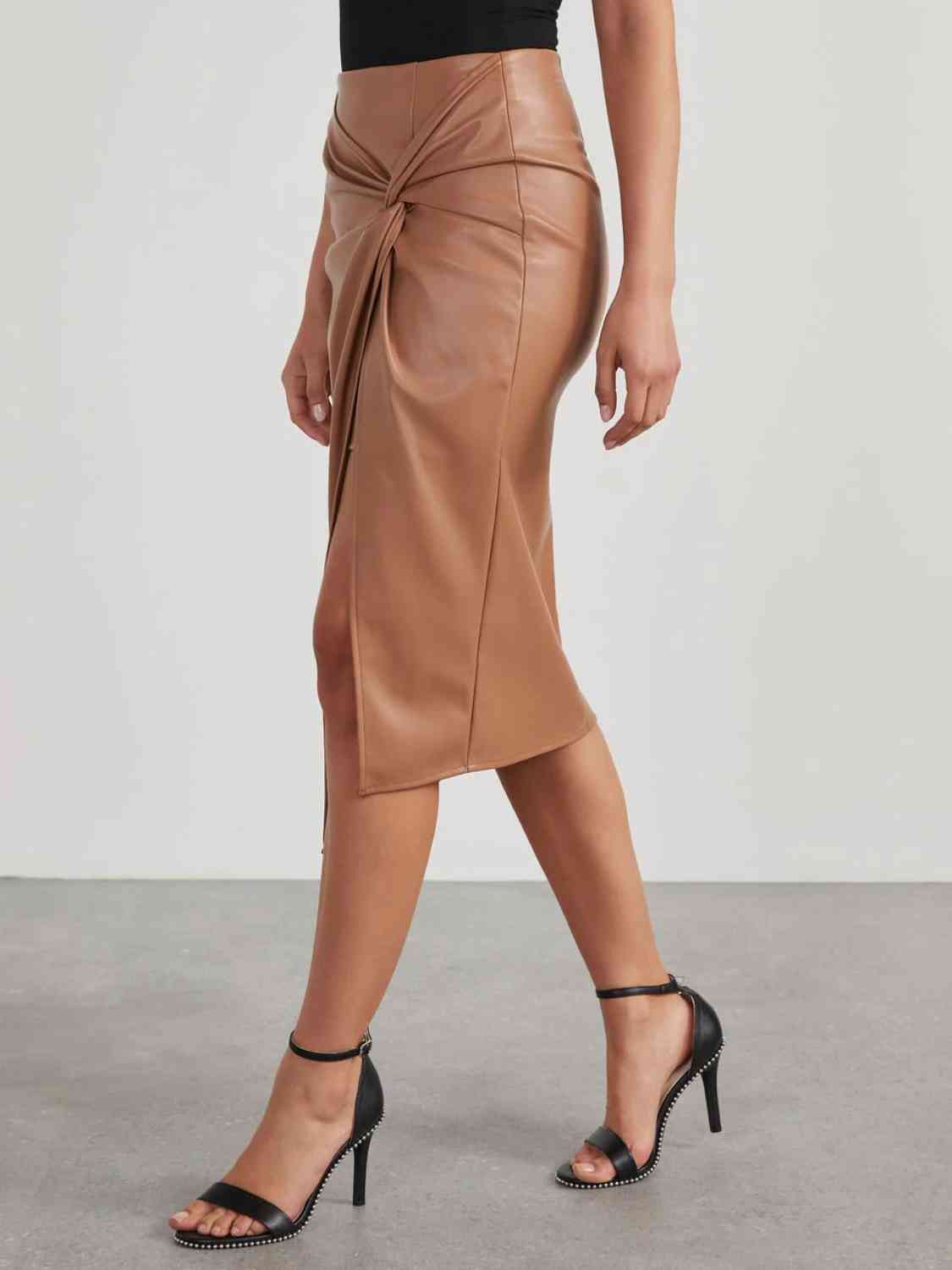 Twist Detail High Waist Skirt PU Leather