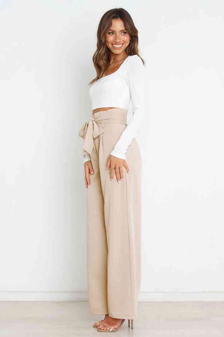 Tie Front Paperbag Wide Leg Pants