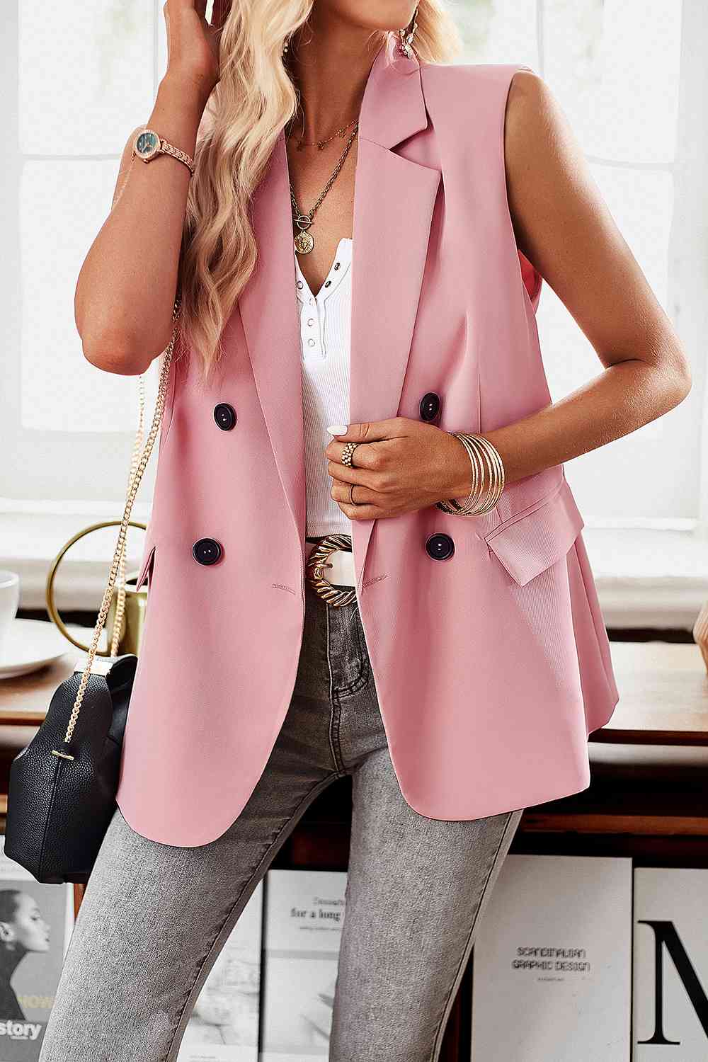 Double-Breasted Sleeveless Blazer