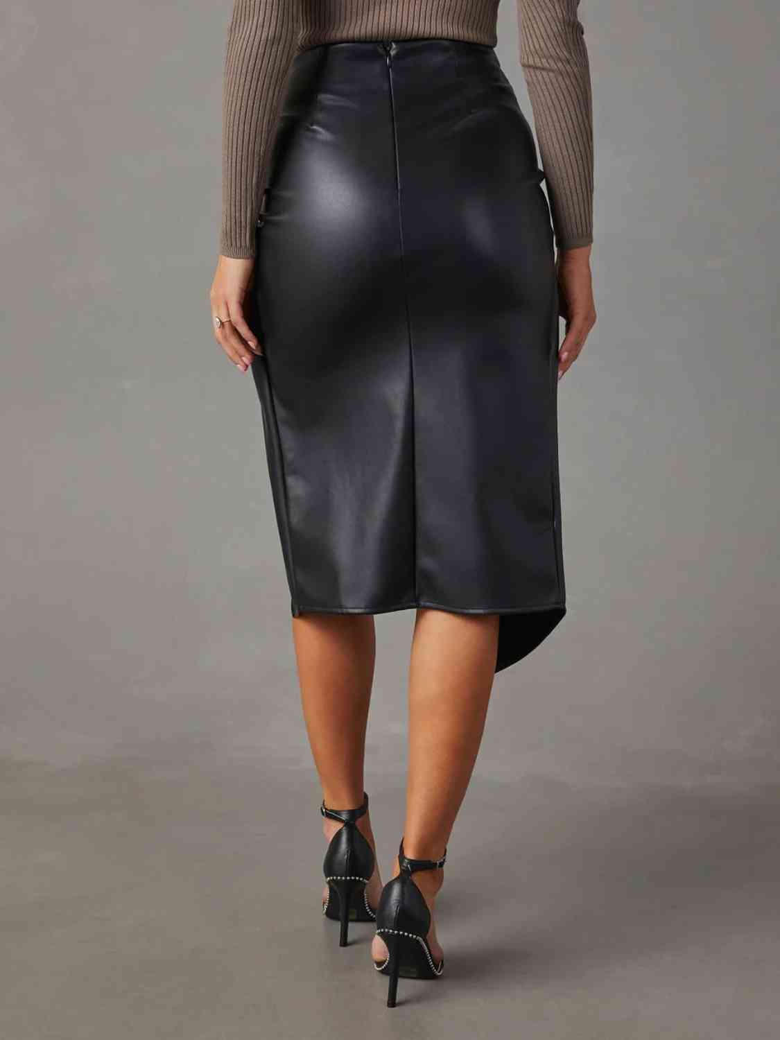 Twist Detail High Waist Skirt PU Leather